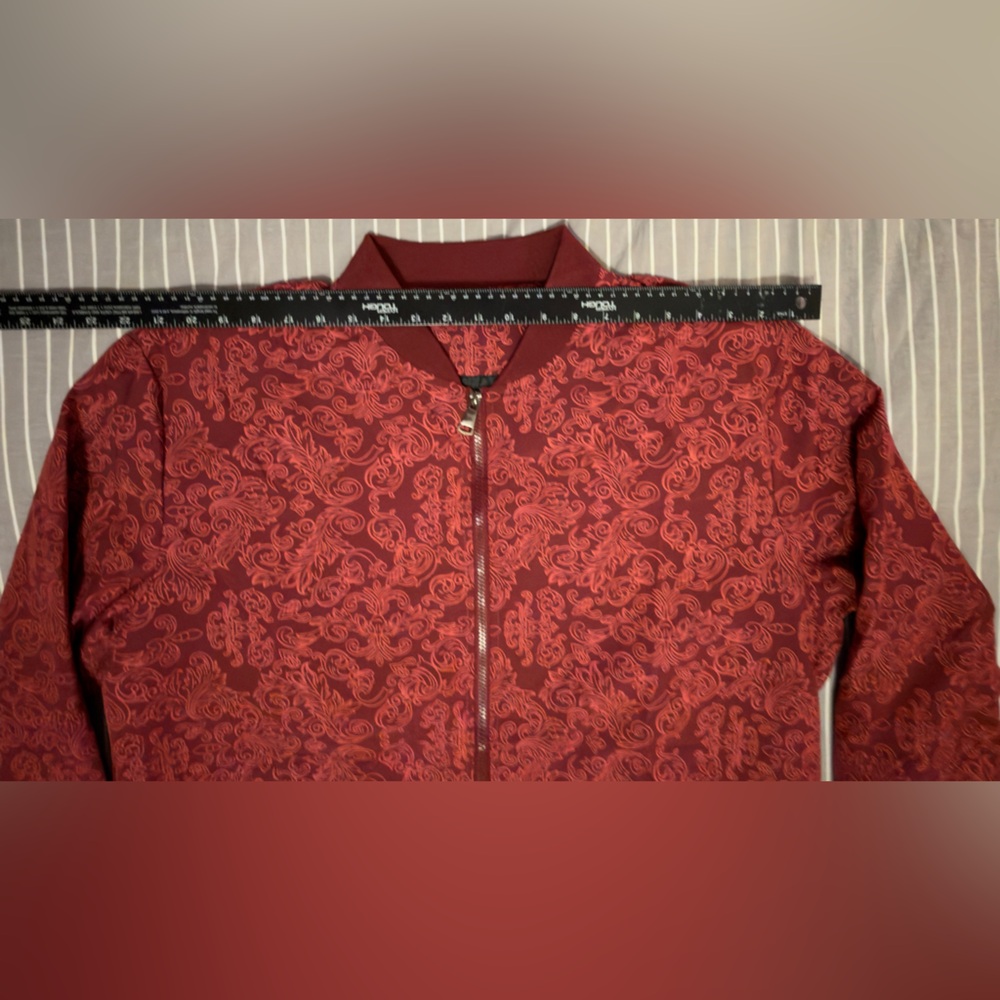 Red Patterned Zip-Up Jacket - Picture 3 of 8